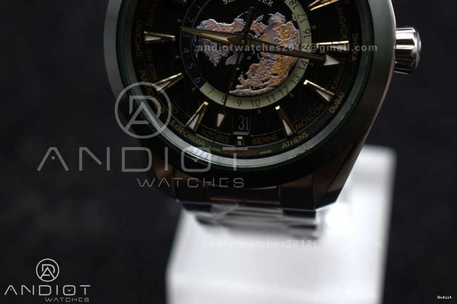 Edition Green Terra Aqua Clone Super 1:1 GMT Best Worldtimer SS on Bracelet A8938 VSF 43mm Ceramic 0112